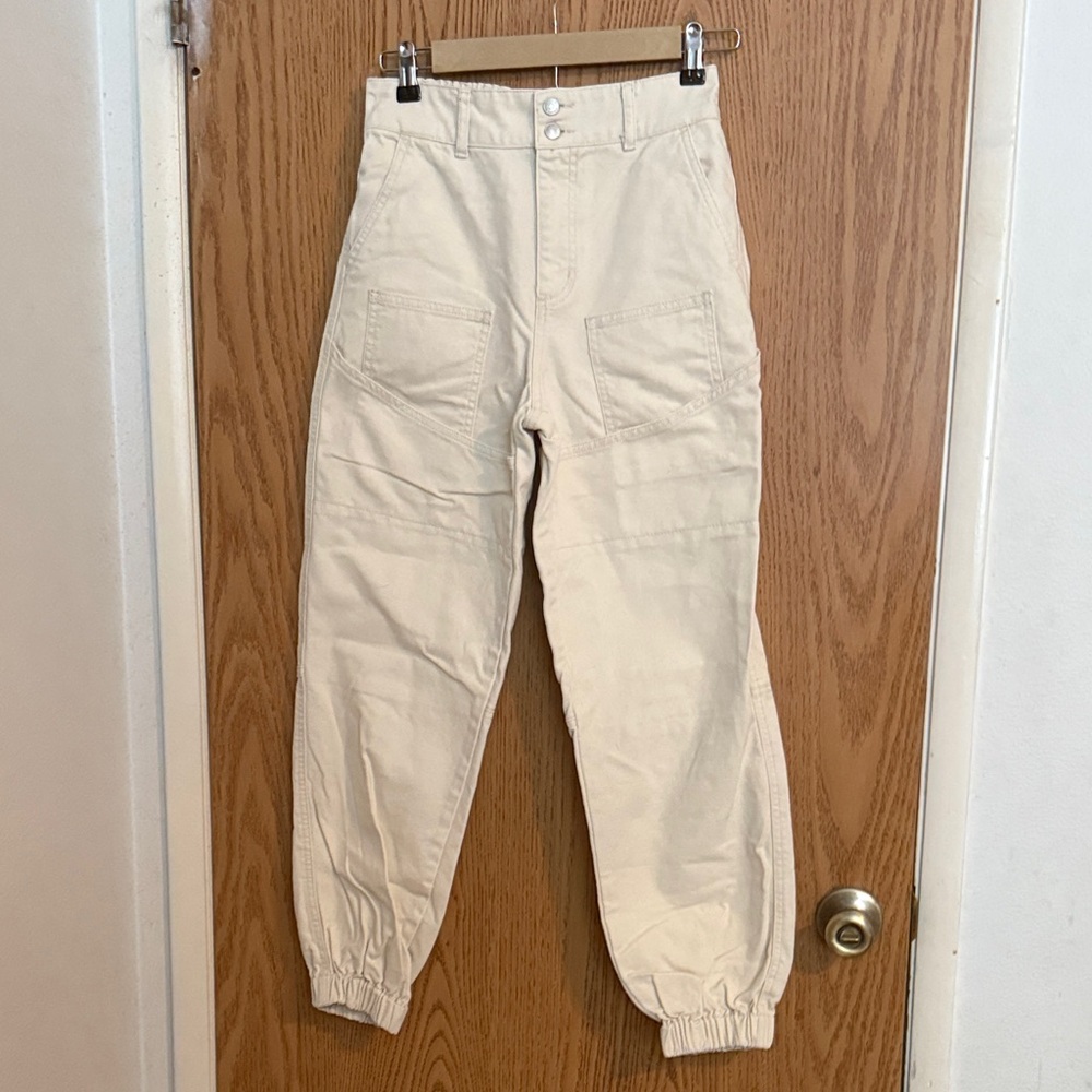 Forever 21 Women's Denim Twill Cream Colored Utility Jogger Pants Size S